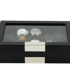 10-Piece Black Wood Watch Display Case Storage Organizer Box Stainless Steel