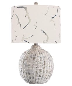 White Rattan Table Lamp, Natural With Wash, White, Seagull Print