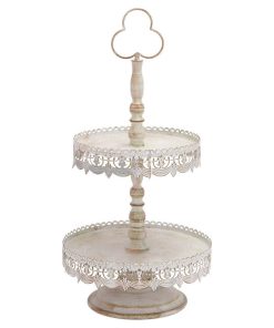 White Metal Farmhouse Tiered Server 12" x 12" x 24"