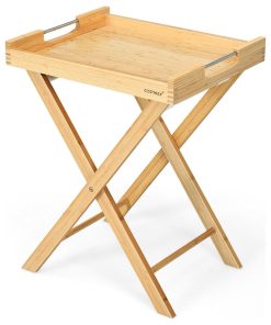 Wellfor Bamboo Lipped Multi-Functional Snack Side Table