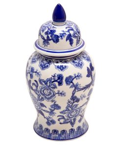 14" Temple Jar Bird/Flower, Blue