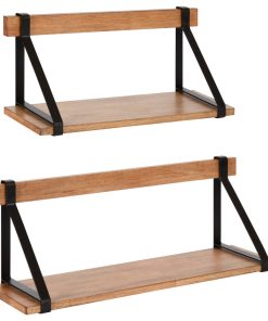 Willmann Wood Wall Shelf Set, Rustic Brown/Black 2 Piece
