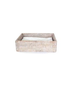 White Wash Rattan Dinner Napkin Baskets, Set of 2