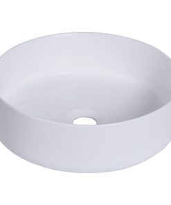 14x14" Round White Finish Ceramic Vessel Bathroom Vessel Sink
