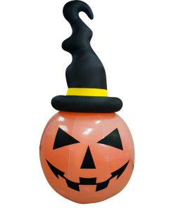 10' Inflatable Pumpkin With Black Hat and Fire Lights