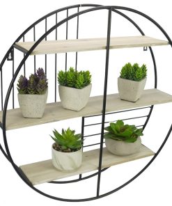White Oak Wood Contemporary Round Wall-Mounted Shelf, Black