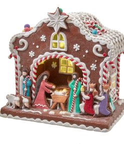 12.5" Battery-Operated Light Up Nativity Gingerbread House