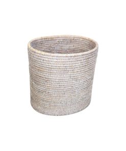 White Rattan Waste Basket Oval