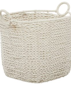White Cotton Bohemian Storage Basket, 18" x 22" x 15" 560124