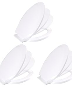 White Elongated Bathroom Toilet Seat Slow EZ Close Durable Plastic Pack of 3