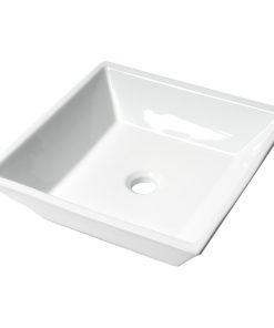 White 17" Square Above Mount Ceramic Sink
