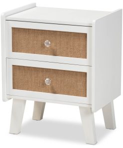 Zanna Transitional Oak Brown Rattan and White 2-Drawer Nightstand