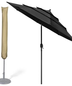 Yescom 9 Ft 3 Tier Patio Umbrella with Protective Cover Crank Push to Tilt