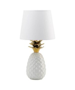 Zingz & Thingz Gold Topped Ceramic Pineapple Table Lamp in White