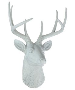 White Buck Head Sculpture Deer Horns Faux Taxidermy Wall Mounted Antler Trophy