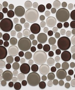 11"x11" Glass Mosaic Tile, Bubble Collection, Frappuccino, Mixed Rounds, Set of