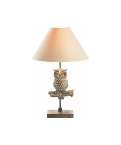 Wood Wise Owl Lamp With Fabric Shade