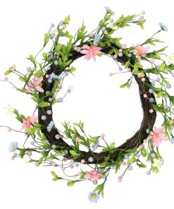 15" Green Pink and Purple Artificial Spring Floral Twig Wreath