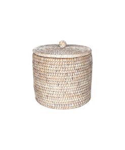 White Wash Rattan Toilet Paper Holder Basket, Set of 2