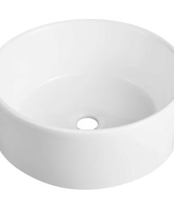 White Circular Bowl Bathroom Vessel Sink and Modern Above Counter Ceramic Sink