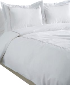 1000 Thread Count 2 Stripe Embroidery Duvet Set, Light Gray on White, King Duvet