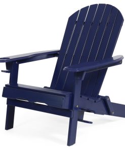 Yadiel Outdoor Acacia Wood Folding Adirondack Chair, Navy Blue