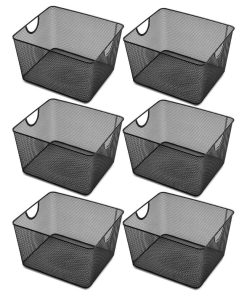 YBM Home Wire Mesh Open Bin Basket Black 10"x9"x6", 6-Pack