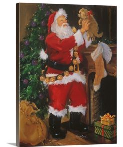 "Santa With Puppy" Wrapped Canvas Art Print, 12"x16"x1.5"