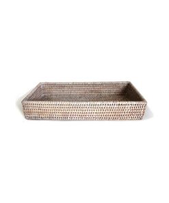 White Rattan Bathroom Rectangular Tray, Set of 2