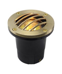 12V Composite Ground Well Light With Curved Grill Cover, Raw Brass