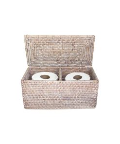 White Rattan Double Toilet Paper Holder