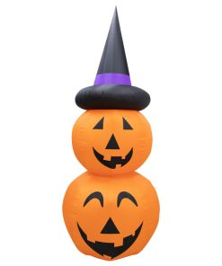 10' Inflatable Stacked Pumpkin Duo With Black Hat and Lights