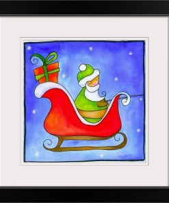 "Santa and his Sleigh" Black Framed Art Print, 20"x20"x1"