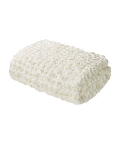 100% Polyester Solid Chenille Chunky Knit Throw In Ivory