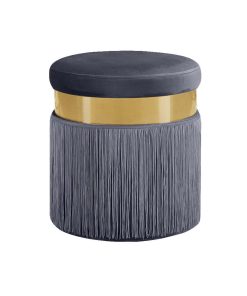 Yasmine Velvet Ottoman/Stool, Gray