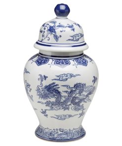 14" Blue and White Ginger Jar With Lid