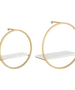 Wicks Round Floating Wall Shelf, White/Gold 2 Piece