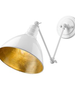1 Light Wall Mount Cone shaped Adjustable Sconce in White lined with Gold