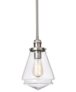1-Light Brushed Nickel Encased Jar Hand Blown Glass Shade Mini Pendant