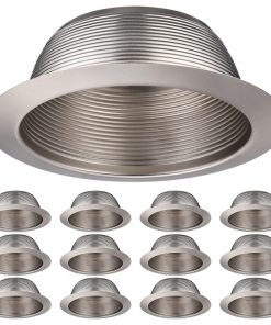 12-Pack 6 Inch Metal Recessed Can Light Trim, Step Baffle, Satin Nickel