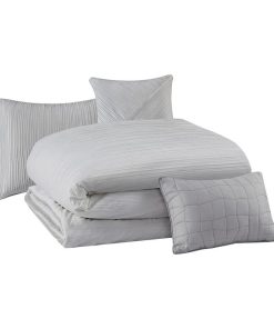 100% Polyester Solid 5Pcs Comforter Set Grey BR9144409622-06