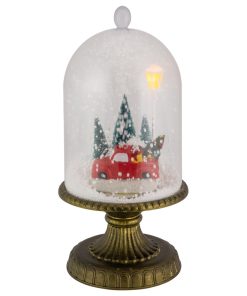 13.5" LED Lighted Snowing Musical Retro Truck Under Cloche Christmas Decoration