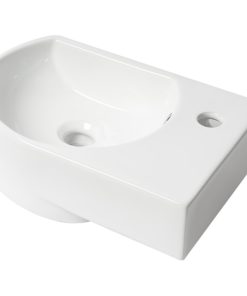White 16" Small Wall Mounted Ceramic Sink With Faucet Hole
