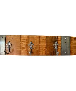 Wine Barrel Coat Rack with Brass Fleur-de-Lis Hooks