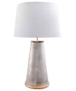 Wood and Metal Cotton Shade Nickel Finish 3-Way Switch Table Lamp, 25"