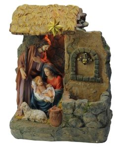 14" Holy Family Fountain With Lamp Christmas Decoration