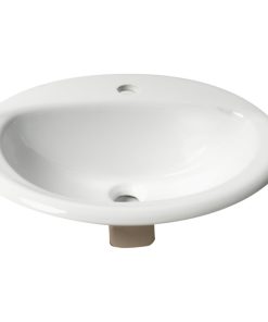 White 21" Round Drop, Ceramic Sink With Faucet Hole