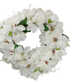 White Magnolias Artificial Spring Wreath, 24" Unlit