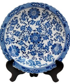 14" Floral Blue and White Porcelain Plate