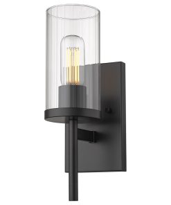 Winslett 1 Light Wall Sconce, Matte Black With Ribbed Clear Glass